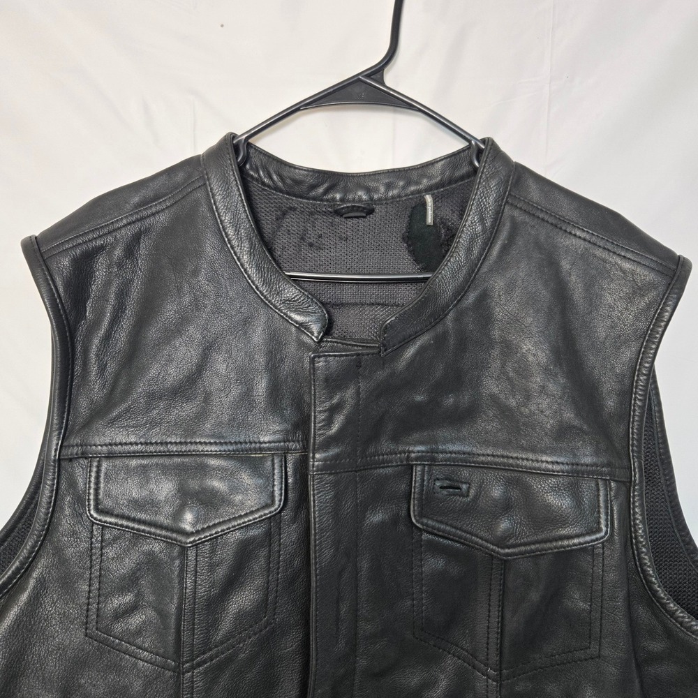 Mens First Classics Leather Riding Biker Vest Black Concealed Pockets Size XXL - Picture 6 of 16